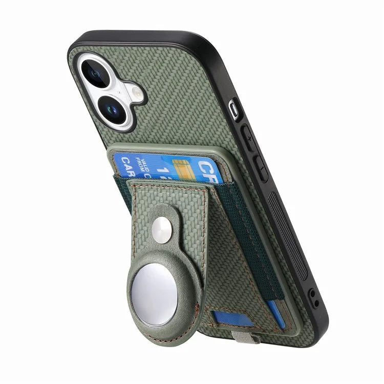 Holder for AirTag / iPhone 16 Case Detachable Card Holder Leather+TPU+PC Phone Cover
