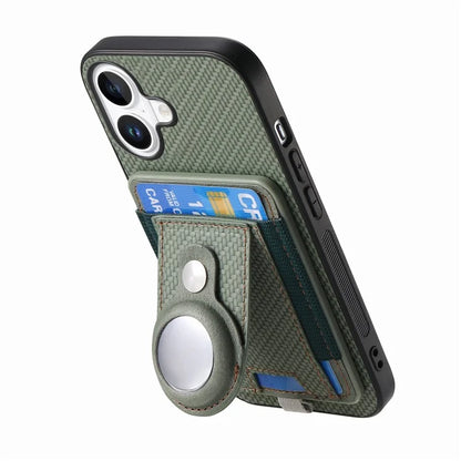 Holder for AirTag / iPhone 16 Case Detachable Card Holder Leather+TPU+PC Phone Cover