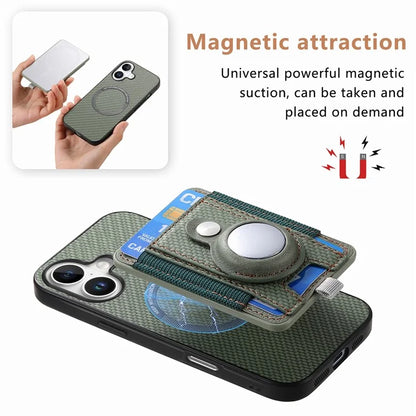 Holder for AirTag / iPhone 16 Case Detachable Card Holder Leather+TPU+PC Phone Cover