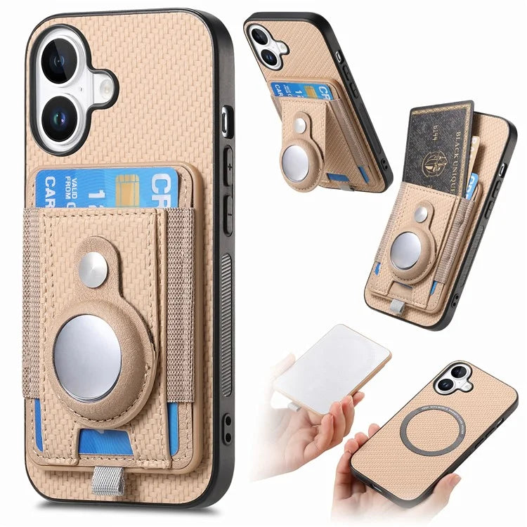 Holder for AirTag / iPhone 16 Case Detachable Card Holder Leather+TPU+PC Phone Cover