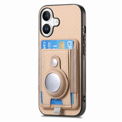 Holder for AirTag / iPhone 16 Case Detachable Card Holder Leather+TPU+PC Phone Cover