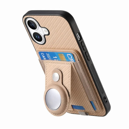 Holder for AirTag / iPhone 16 Case Detachable Card Holder Leather+TPU+PC Phone Cover