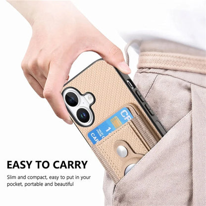 Holder for AirTag / iPhone 16 Case Detachable Card Holder Leather+TPU+PC Phone Cover