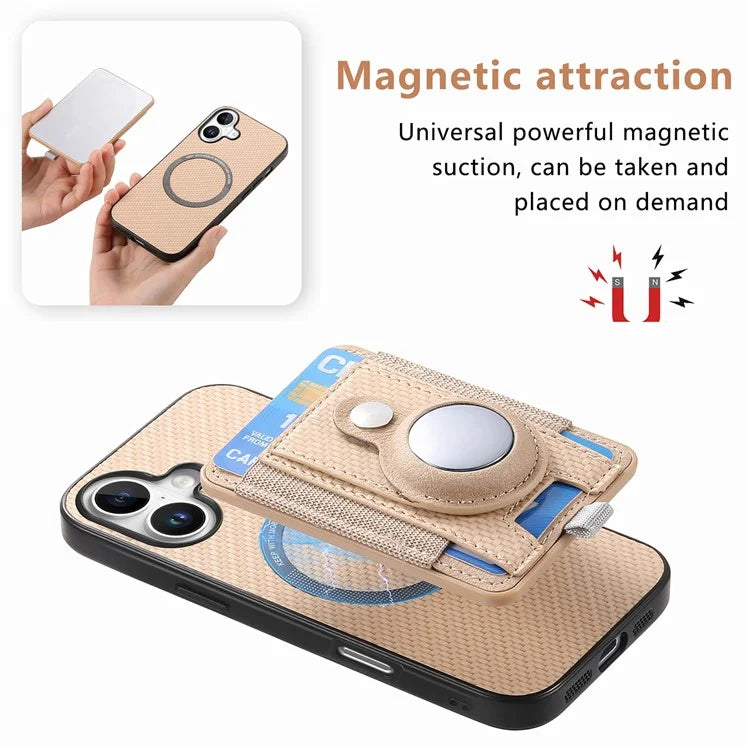 Holder for AirTag / iPhone 16 Case Detachable Card Holder Leather+TPU+PC Phone Cover