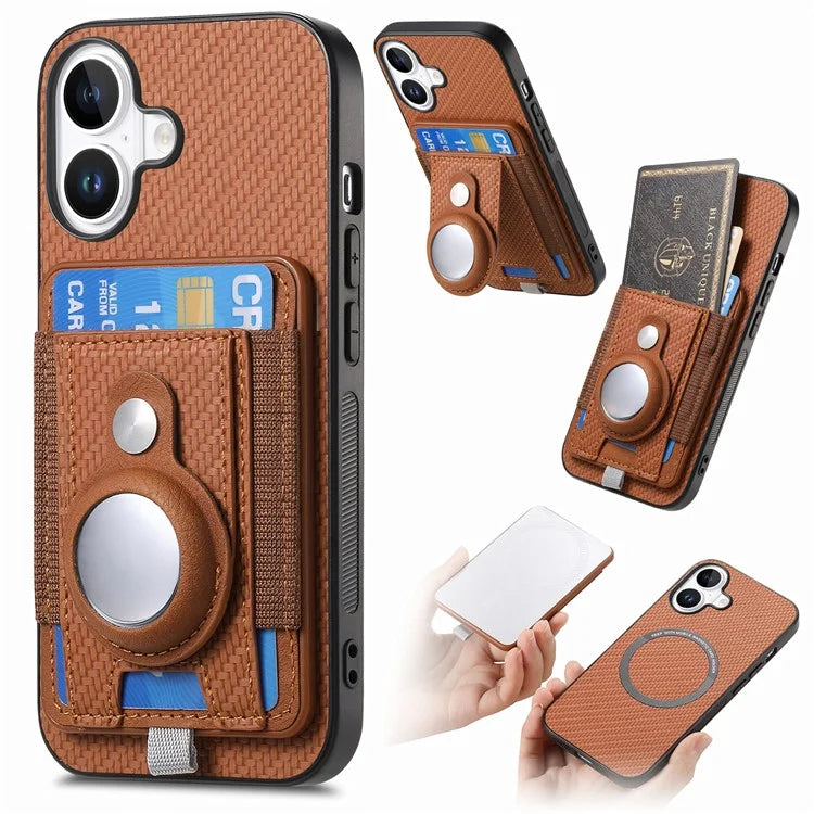 Holder for AirTag / iPhone 16 Case Detachable Card Holder Leather+TPU+PC Phone Cover