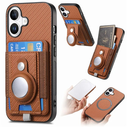 Holder for AirTag / iPhone 16 Case Detachable Card Holder Leather+TPU+PC Phone Cover