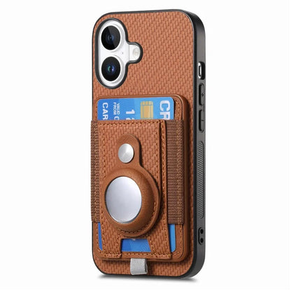 Holder for AirTag / iPhone 16 Case Detachable Card Holder Leather+TPU+PC Phone Cover