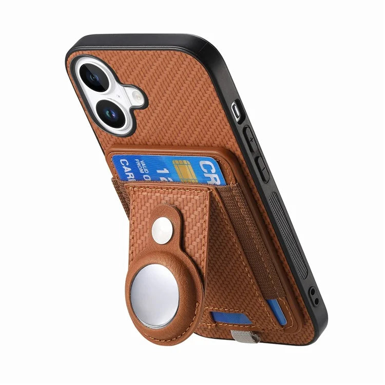 Holder for AirTag / iPhone 16 Case Detachable Card Holder Leather+TPU+PC Phone Cover