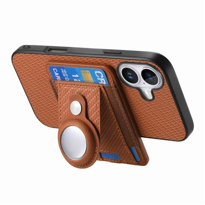 Holder for AirTag / iPhone 16 Case Detachable Card Holder Leather+TPU+PC Phone Cover