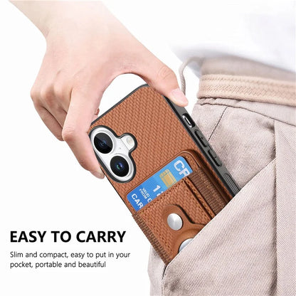 Holder for AirTag / iPhone 16 Case Detachable Card Holder Leather+TPU+PC Phone Cover