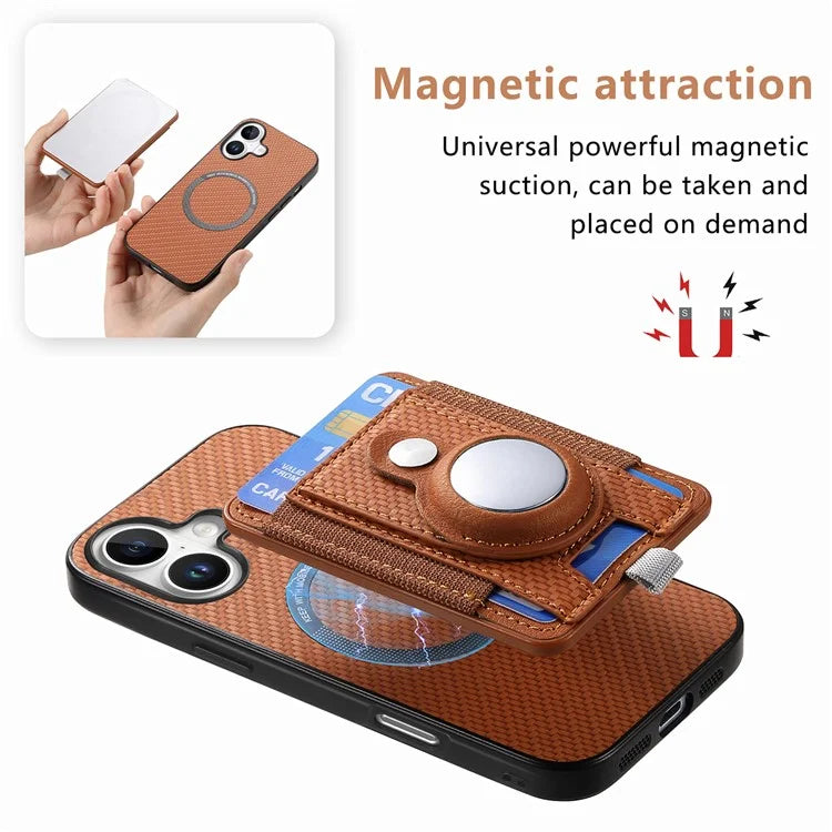 Holder for AirTag / iPhone 16 Case Detachable Card Holder Leather+TPU+PC Phone Cover