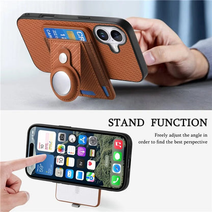Holder for AirTag / iPhone 16 Case Detachable Card Holder Leather+TPU+PC Phone Cover