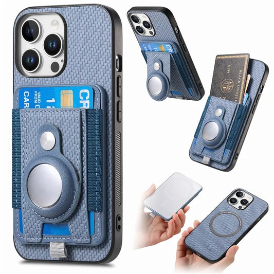 Holder for AirTag / iPhone 16 Pro Max Case Detachable Card Holder Leather+TPU+PC Phone Cover