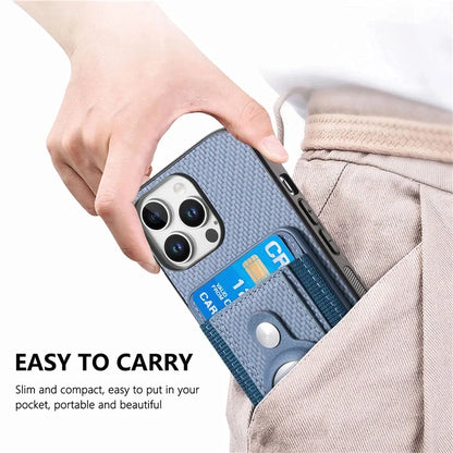 Holder for AirTag / iPhone 16 Pro Max Case Detachable Card Holder Leather+TPU+PC Phone Cover