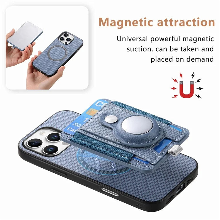 Holder for AirTag / iPhone 16 Pro Max Case Detachable Card Holder Leather+TPU+PC Phone Cover