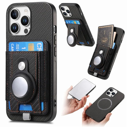 Holder for AirTag / iPhone 16 Pro Max Case Detachable Card Holder Leather+TPU+PC Phone Cover