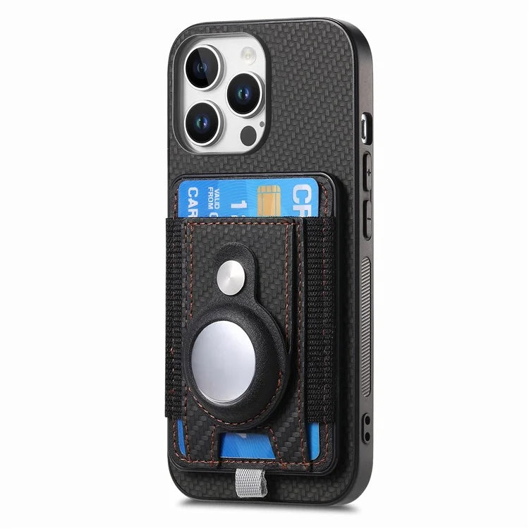 Holder for AirTag / iPhone 16 Pro Max Case Detachable Card Holder Leather+TPU+PC Phone Cover