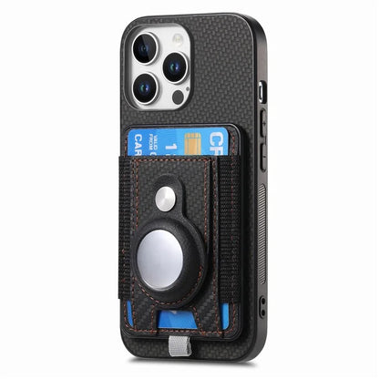 Holder for AirTag / iPhone 16 Pro Max Case Detachable Card Holder Leather+TPU+PC Phone Cover