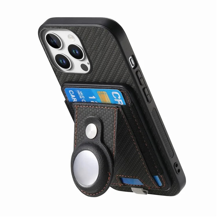 Holder for AirTag / iPhone 16 Pro Max Case Detachable Card Holder Leather+TPU+PC Phone Cover