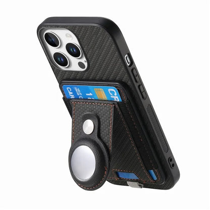 Holder for AirTag / iPhone 16 Pro Max Case Detachable Card Holder Leather+TPU+PC Phone Cover
