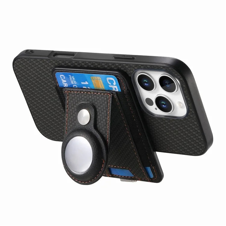 Holder for AirTag / iPhone 16 Pro Max Case Detachable Card Holder Leather+TPU+PC Phone Cover