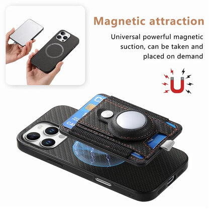 Holder for AirTag / iPhone 16 Pro Max Case Detachable Card Holder Leather+TPU+PC Phone Cover