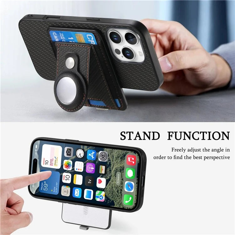 Holder for AirTag / iPhone 16 Pro Max Case Detachable Card Holder Leather+TPU+PC Phone Cover