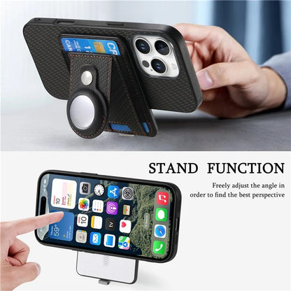 Holder for AirTag / iPhone 16 Pro Max Case Detachable Card Holder Leather+TPU+PC Phone Cover