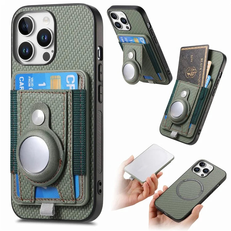 Holder for AirTag / iPhone 16 Pro Max Case Detachable Card Holder Leather+TPU+PC Phone Cover