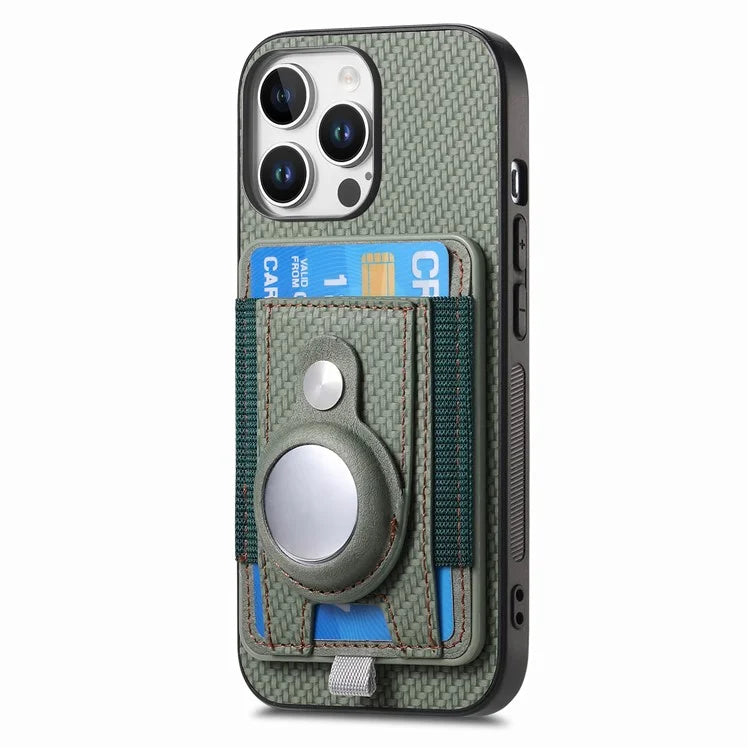 Holder for AirTag / iPhone 16 Pro Max Case Detachable Card Holder Leather+TPU+PC Phone Cover