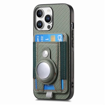 Holder for AirTag / iPhone 16 Pro Max Case Detachable Card Holder Leather+TPU+PC Phone Cover