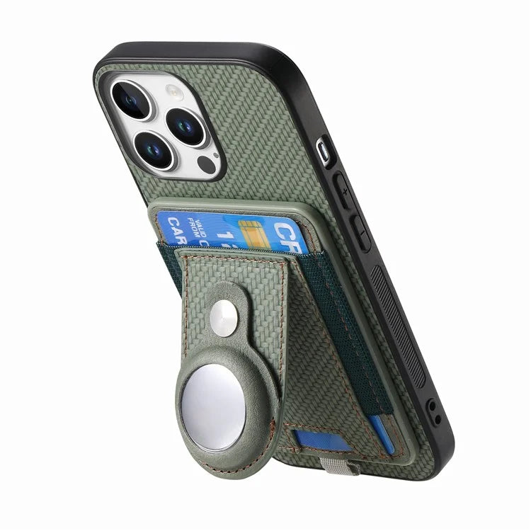 Holder for AirTag / iPhone 16 Pro Max Case Detachable Card Holder Leather+TPU+PC Phone Cover
