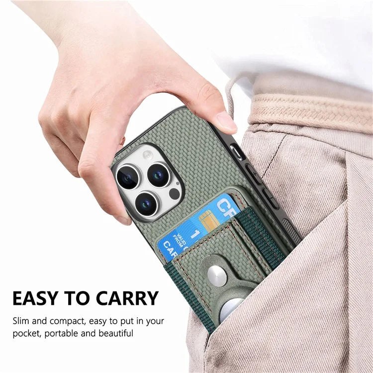 Holder for AirTag / iPhone 16 Pro Max Case Detachable Card Holder Leather+TPU+PC Phone Cover