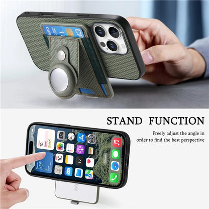 Holder for AirTag / iPhone 16 Pro Max Case Detachable Card Holder Leather+TPU+PC Phone Cover