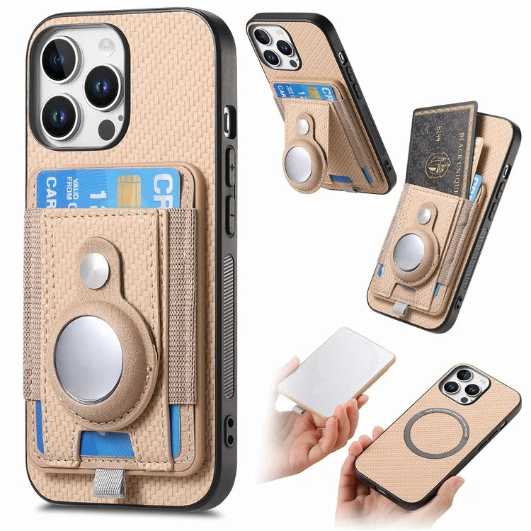 Holder for AirTag / iPhone 16 Pro Max Case Detachable Card Holder Leather+TPU+PC Phone Cover