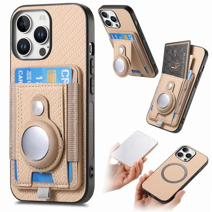Holder for AirTag / iPhone 16 Pro Max Case Detachable Card Holder Leather+TPU+PC Phone Cover