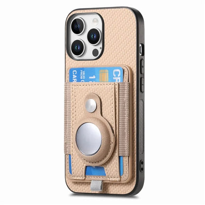 Holder for AirTag / iPhone 16 Pro Max Case Detachable Card Holder Leather+TPU+PC Phone Cover