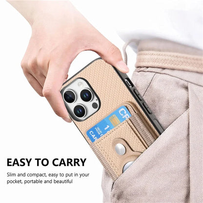 Holder for AirTag / iPhone 16 Pro Max Case Detachable Card Holder Leather+TPU+PC Phone Cover