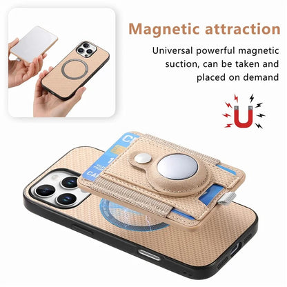 Holder for AirTag / iPhone 16 Pro Max Case Detachable Card Holder Leather+TPU+PC Phone Cover