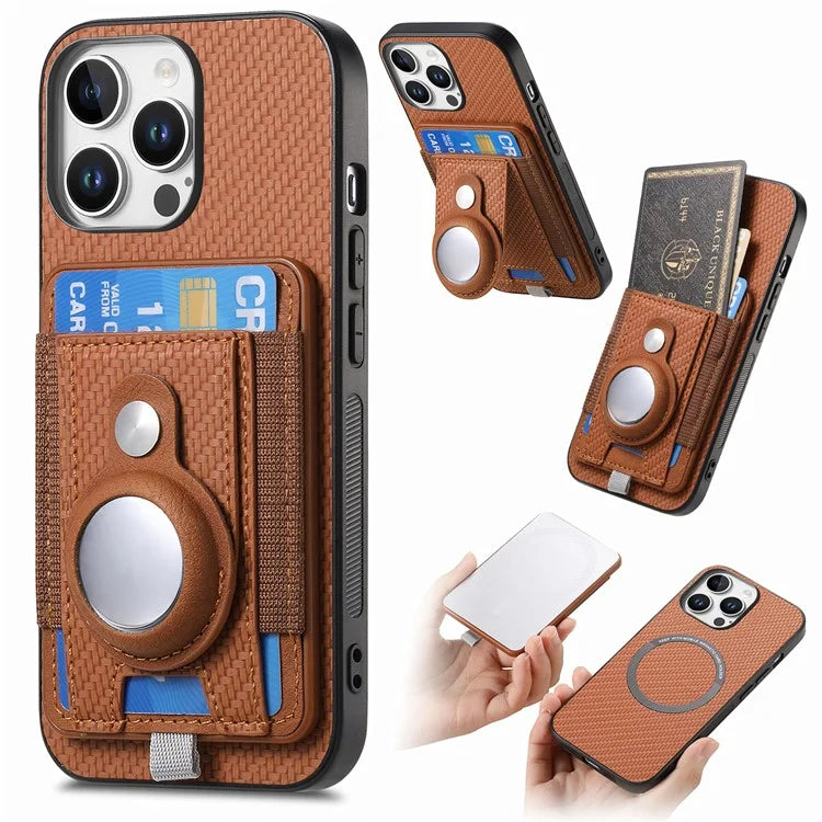 Holder for AirTag / iPhone 16 Pro Max Case Detachable Card Holder Leather+TPU+PC Phone Cover