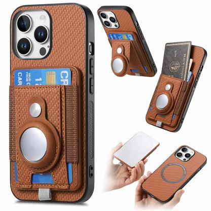 Holder for AirTag / iPhone 16 Pro Max Case Detachable Card Holder Leather+TPU+PC Phone Cover