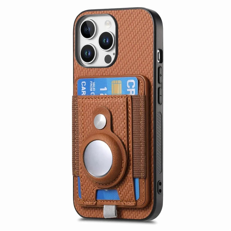 Holder for AirTag / iPhone 16 Pro Max Case Detachable Card Holder Leather+TPU+PC Phone Cover