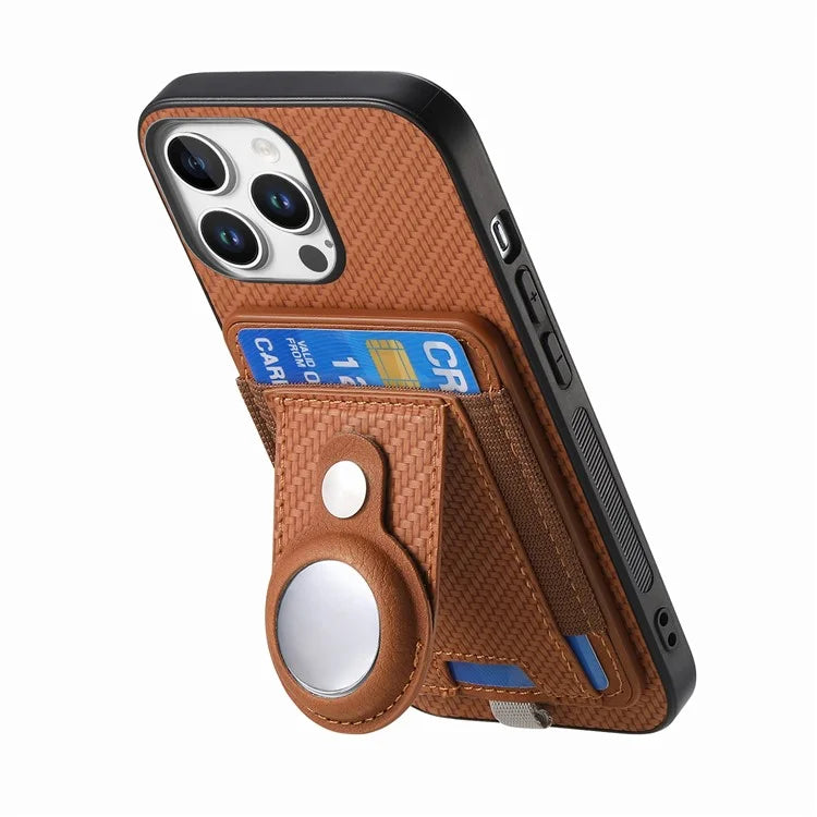 Holder for AirTag / iPhone 16 Pro Max Case Detachable Card Holder Leather+TPU+PC Phone Cover
