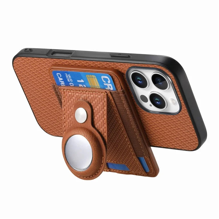 Holder for AirTag / iPhone 16 Pro Max Case Detachable Card Holder Leather+TPU+PC Phone Cover