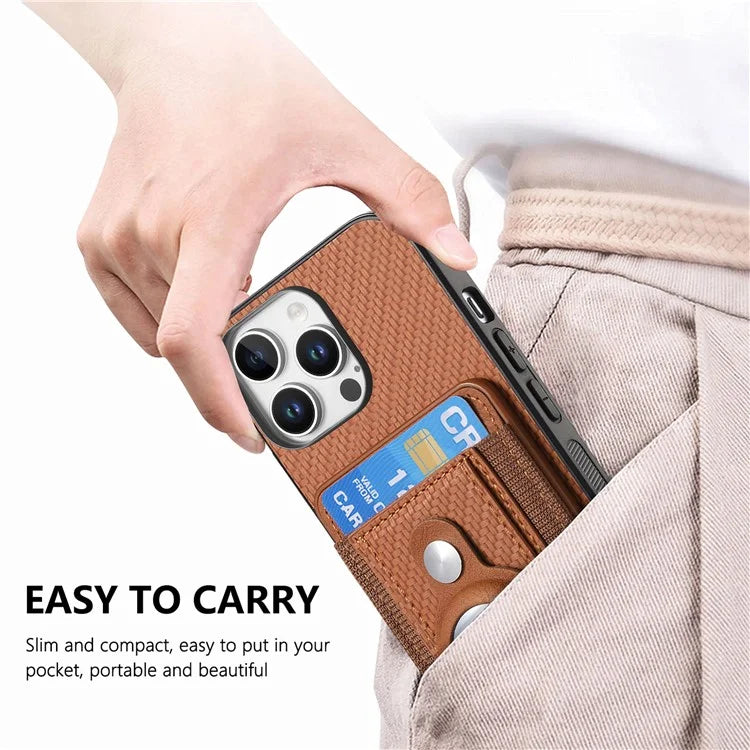 Holder for AirTag / iPhone 16 Pro Max Case Detachable Card Holder Leather+TPU+PC Phone Cover