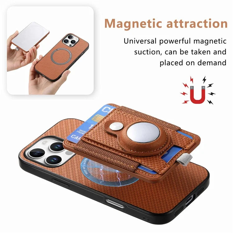 Holder for AirTag / iPhone 16 Pro Max Case Detachable Card Holder Leather+TPU+PC Phone Cover