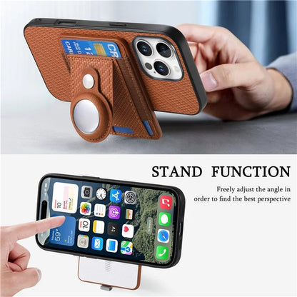 Holder for AirTag / iPhone 16 Pro Max Case Detachable Card Holder Leather+TPU+PC Phone Cover