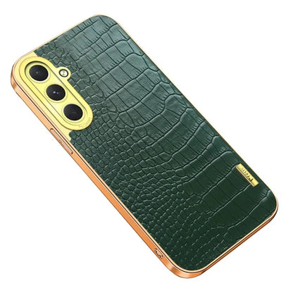 For Samsung Galaxy S24 FE Case Crocodile Texture Electroplated TPU+Leather Phone Cover