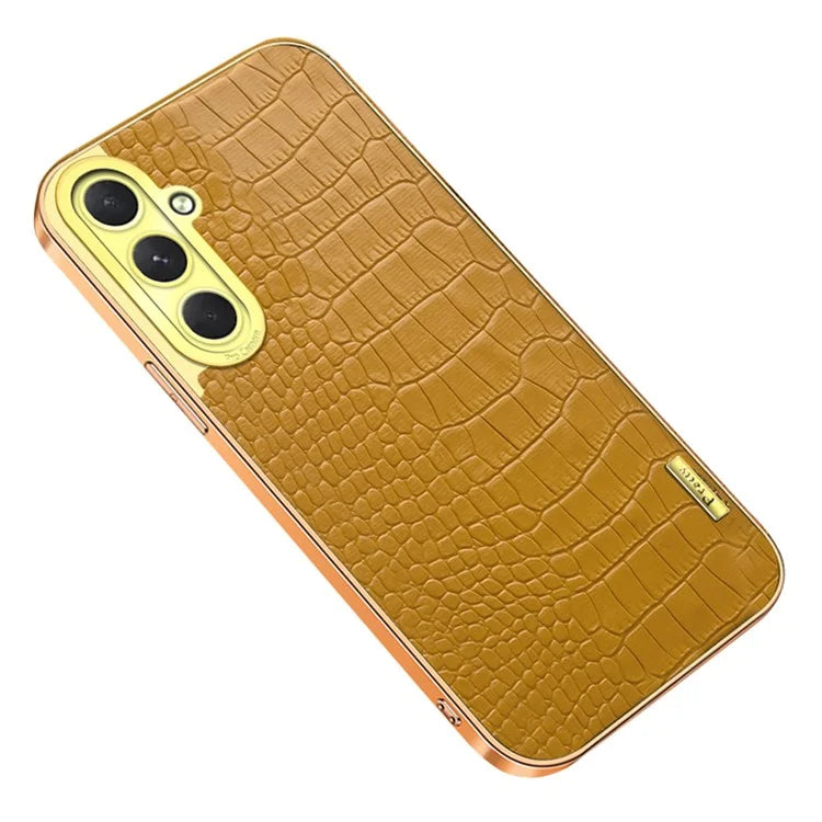 For Samsung Galaxy S24 FE Case Crocodile Texture Electroplated TPU+Leather Phone Cover