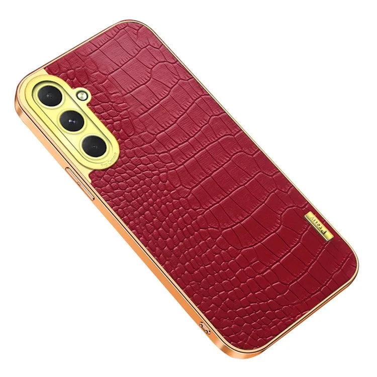 For Samsung Galaxy S24 FE Case Crocodile Texture Electroplated TPU+Leather Phone Cover